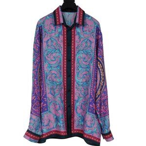 Versace Mens Floral Silk Button Down Shir 41 / 16 Purple Pink Blue Green Paisley